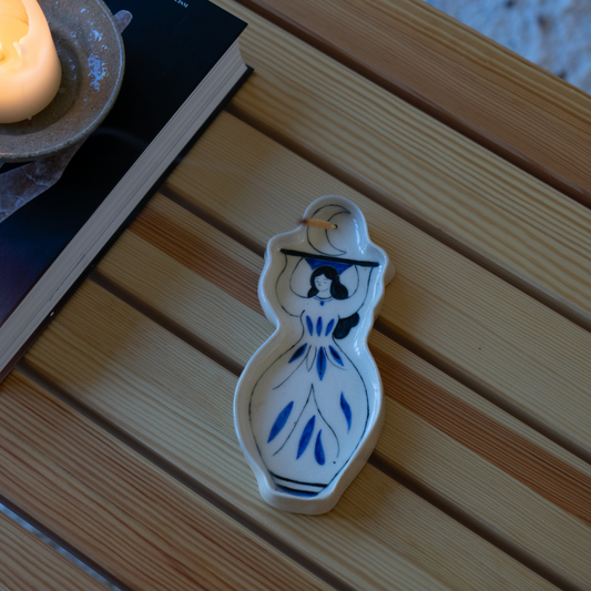 Ceramic stick incense holder styled on a calm altar